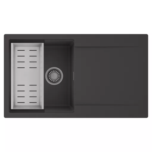 HD Onyx Antracit 86 egymedencés mosogatótálca szett, acél csepegtetőkosárral, csepegtetőtálcával, matt antracit színben