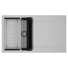 HD Onyx Grey 86 egymedencés mosogatótálca szett, matt fekete csepegtetőráccsal és krómozott kosárral, csepegtetőtálcával, alpesi szürke színben, szálcsiszolt króm leeresztő szifonnal