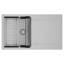 HD Onyx Grey 86 egymedencés mosogatótálca szett, acél csepegtetőráccsal és kosárral, csepegtetőtálcával, alpesi szürke színben, szálcsiszolt króm leeresztő szifonnal