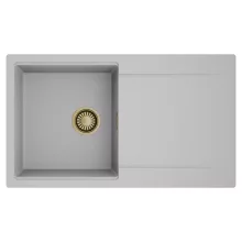 HD Onyx Grey 86 egymedencés mosogatótálca, csepegtetőtálcával, alpesi szürke színben, szálcsiszolt arany leeresztő szifonnal