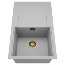 HD Onyx Grey 86 egymedencés mosogatótálca, csepegtetőtálcával, alpesi szürke színben, szálcsiszolt arany leeresztő szifonnal