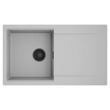 HD Onyx Grey 86 egymedencés mosogatótálca, csepegtetőtálcával, alpesi szürke színben, matt fekete leeresztő szifonnal