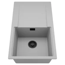 HD Onyx Grey 86 egymedencés mosogatótálca, csepegtetőtálcával, alpesi szürke színben, matt fekete leeresztő szifonnal