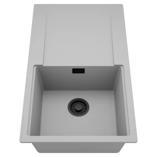 HD Onyx Grey 86 egymedencés mosogatótálca, csepegtetőtálcával, alpesi szürke színben, matt fekete leeresztő szifonnal