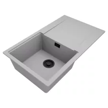 HD Onyx Grey 86 egymedencés mosogatótálca, csepegtetőtálcával, alpesi szürke színben, matt fekete leeresztő szifonnal