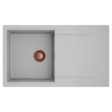 HD Onyx Grey 86 egymedencés mosogatótálca, csepegtetőtálcával, alpesi szürke színben, szálcsiszolt réz leeresztő szifonnal