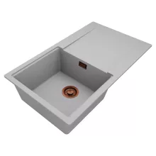 HD Onyx Grey 86 egymedencés mosogatótálca, csepegtetőtálcával, alpesi szürke színben, szálcsiszolt réz leeresztő szifonnal