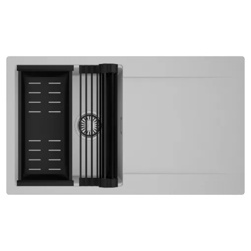 HD Onyx Grey 86 egymedencés mosogatótálca szett, matt fekete csepegtetőráccsal és kosárral, csepegtetőtálcával, alpesi szürke színben