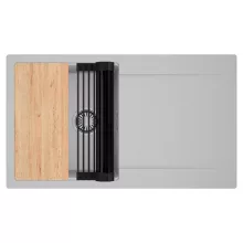 HD Onyx Grey 86 egymedencés gránit mosogatótálca szett, csepegtetőtálcával, vágódeszkával, matt fekete csepegtetőráccsal, alpesi szürke színben