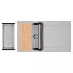   HD Onyx Grey 86 egymedencés gránit mosogatótálca szett, csepegtetőtálcával, vágódeszkával, acél csepegtetőráccsal és kosárral, alpesi szürke színben