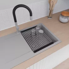 HD Onyx Grey 86 egymedencés gránit mosogatótálca szett, csepegtetőtálcával, vágódeszkával, acél csepegtetőráccsal és kosárral, alpesi szürke színben