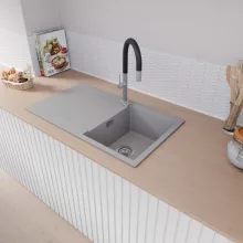 HD Onyx Grey 86 egymedencés gránit mosogatótálca, vágódeszkával, alpesi szürke színben