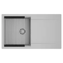 HD Onyx Grey 86 egymedencés mosogatótálca szett, acél csepegtetőráccsal, csepegtetőtálcával, alpesi szürke színben