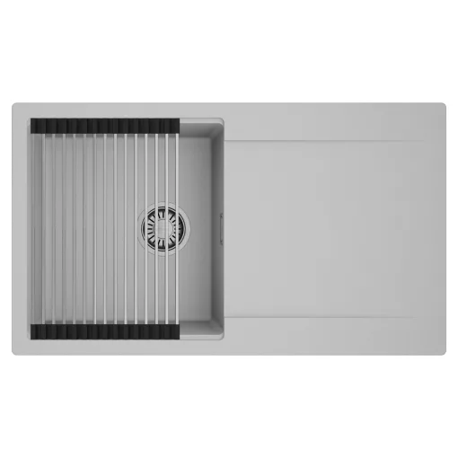 HD Onyx Grey 86 egymedencés mosogatótálca szett, acél csepegtetőráccsal, csepegtetőtálcával, alpesi szürke színben