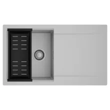 HD Onyx Grey 86 egymedencés mosogatótálca szett, matt fekete csepegtetőkosárral, csepegtetőtálcával, alpesi szürke színben