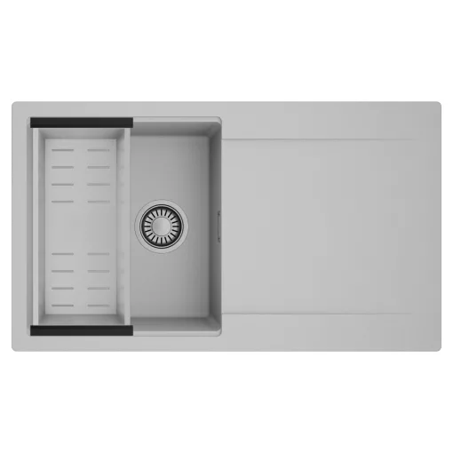 HD Onyx Grey 86 egymedencés mosogatótálca szett, acél csepegtetőkosárral, csepegtetőtálcával, alpesi szürke színben