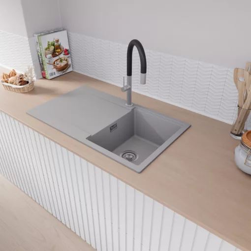 HD Onyx Grey 86 egymedencés mosogatótálca, csepegtetőtálcával, alpesi szürke színben