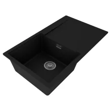 HD Onyx Black 86 egymedencés gránit mosogatótálca, vágódeszkával, matt fekete színben, szálcsiszolt króm leeresztő szifonnal