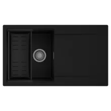 HD Onyx Black 86 egymedencés mosogatótálca szett, matt fekete csepegtetőkosárral, csepegtetőtálcával, matt fekete színben, szálcsiszolt króm leeresztő szifonnal