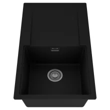 HD Onyx Black 86 egymedencés mosogatótálca, csepegtetőtálcával, matt fekete színben, szálcsiszolt króm leeresztő szifonnal