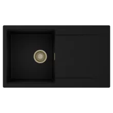 HD Onyx Black 86 egymedencés mosogatótálca, csepegtetőtálcával, matt fekete színben, szálcsiszolt arany leeresztő szifonnal