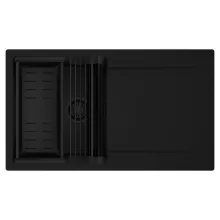 HD Onyx Black 86 egymedencés mosogatótálca szett, matt fekete csepegtetőráccsal és kosárral, csepegtetőtálcával, matt fekete színben, matt fekete leeresztő szifonnal