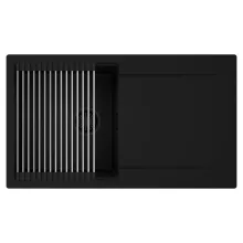 HD Onyx Black 86 egymedencés mosogatótálca szett, acél csepegtetőráccsal, csepegtetőtálcával, matt fekete színben, matt fekete leeresztő szifonnal