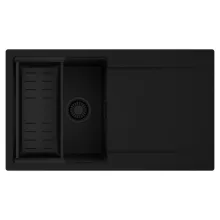 HD Onyx Black 86 egymedencés mosogatótálca szett, matt fekete csepegtetőkosárral, csepegtetőtálcával, matt fekete színben, matt fekete leeresztő szifonnal