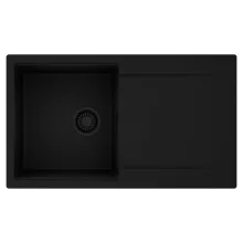 HD Onyx Black 86 egymedencés mosogatótálca, csepegtetőtálcával, matt fekete színben, matt fekete leeresztő szifonnal