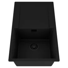 HD Onyx Black 86 egymedencés mosogatótálca, csepegtetőtálcával, matt fekete színben, matt fekete leeresztő szifonnal