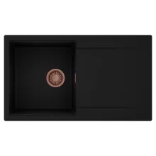 HD Onyx Black 86 egymedencés mosogatótálca, csepegtetőtálcával, matt fekete színben, szálcsiszolt réz leeresztő szifonnal