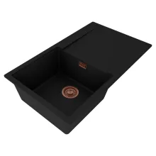 HD Onyx Black 86 egymedencés mosogatótálca, csepegtetőtálcával, matt fekete színben, szálcsiszolt réz leeresztő szifonnal