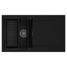 HD Onyx Black 86 egymedencés mosogatótálca szett, matt fekete csepegtetőráccsal és kosárral, csepegtetőtálcával, matt fekete színben