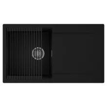 HD Onyx Black 86 egymedencés mosogatótálca szett, matt fekete csepegtetőráccsal, csepegtetőtálcával, matt fekete színben