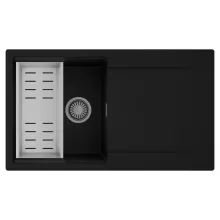 HD Onyx Black 86 egymedencés mosogatótálca szett, acél csepegtetőkosárral, csepegtetőtálcával, matt fekete színben