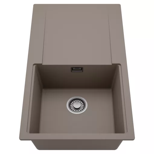 HD Onyx Tortora 86 egymedencés mosogatótálca, csepegtetőtálcával, tortora színben, szálcsiszolt króm leeresztő szifonnal