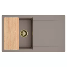 HD Onyx Tortora 86 egymedencés gránit mosogatótálca, vágódeszkával, tortora színben, szálcsiszolt arany leeresztő szifonnal