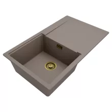HD Onyx Tortora 86 egymedencés gránit mosogatótálca, vágódeszkával, tortora színben, szálcsiszolt arany leeresztő szifonnal