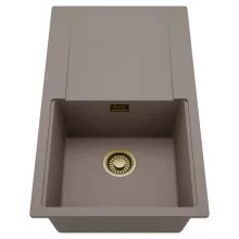 HD Onyx Tortora 86 egymedencés mosogatótálca, csepegtetőtálcával, tortora színben, szálcsiszolt arany leeresztő szifonnal