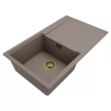 HD Onyx Tortora 86 egymedencés mosogatótálca, csepegtetőtálcával, tortora színben, szálcsiszolt arany leeresztő szifonnal