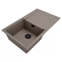 HD Onyx Tortora 86 egymedencés gránit mosogatótálca, vágódeszkával, tortora színben, matt fekete leeresztő szifonnal