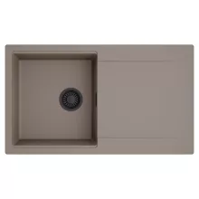 HD Onyx Tortora 86 egymedencés mosogatótálca, csepegtetőtálcával, tortora színben, matt fekete leeresztő szifonnal