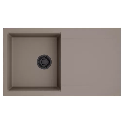 HD Onyx Tortora 86 egymedencés mosogatótálca, csepegtetőtálcával, tortora színben, matt fekete leeresztő szifonnal