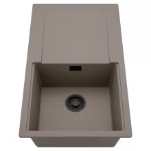 HD Onyx Tortora 86 egymedencés mosogatótálca, csepegtetőtálcával, tortora színben, matt fekete leeresztő szifonnal