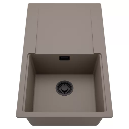 HD Onyx Tortora 86 egymedencés mosogatótálca, csepegtetőtálcával, tortora színben, matt fekete leeresztő szifonnal