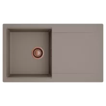 HD Onyx Tortora 86 egymedencés mosogatótálca, csepegtetőtálcával, tortora színben, szálcsiszolt réz leeresztő szifonnal