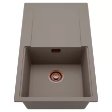 HD Onyx Tortora 86 egymedencés mosogatótálca, csepegtetőtálcával, tortora színben, szálcsiszolt réz leeresztő szifonnal