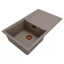 HD Onyx Tortora 86 egymedencés mosogatótálca, csepegtetőtálcával, tortora színben, szálcsiszolt réz leeresztő szifonnal