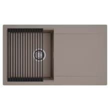 HD Onyx Tortora 86 egymedencés mosogatótálca szett, matt fekete csepegtetőráccsal, csepegtetőtálcával, tortora színben