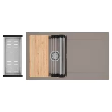 HD Onyx Tortora 86 egymedencés gránit mosogatótálca szett, csepegtetőtálcával, vágódeszkával, acél csepegtetőráccsal és kosárral, tortora színben